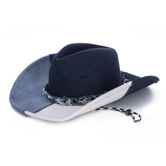 3877 Suede Denim Cowboy Hat- Wide Brim Blue Cowgirl Hat With Chinstrap main image 4
